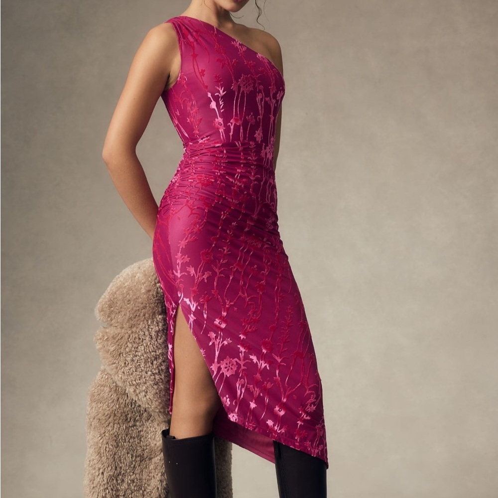 Hutch One-Shoulder Ruched Velvet Dress